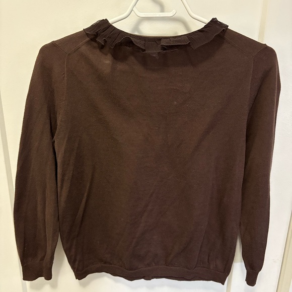 J. Crew Chocolate Brown Ruffled Cardigan - Picture 3 of 3